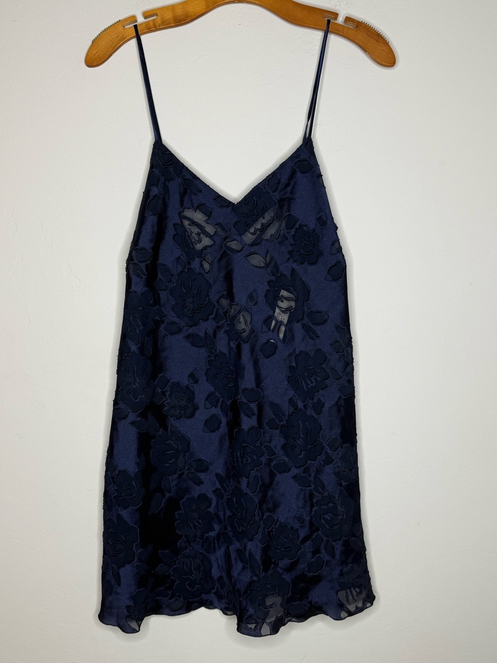 Vintage Victoria’s Secret Gold label navy floral lace slip dress sheer medium
